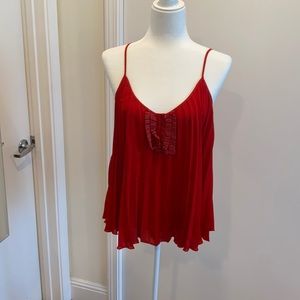 Red Free People Pleated Tank Top
